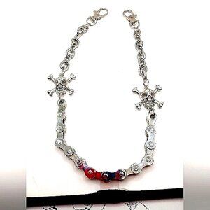 Skull and Crossbones Bike Chain Pants Or Wallet Chain 16 " Silver Tone